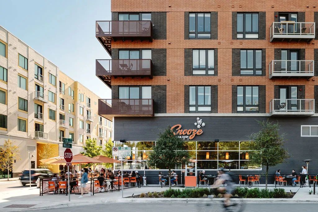 A view of an outdoor patio of a breakfast eatery.